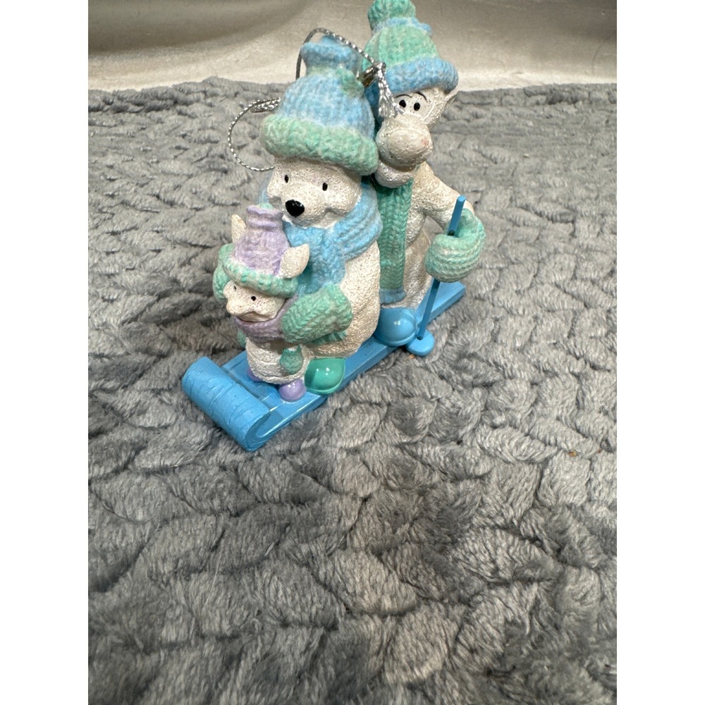 Disney Winnie the Pooh Tigger Piglet Sledding Christmas‎ Ornament Glitter Blue